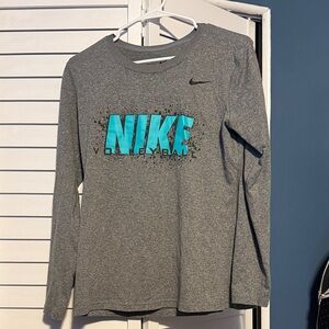 Nike Gray Long Sleeve dry fit with Blue Volleyball Logo